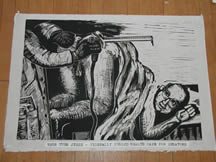 "Your Turn Jesse, Federally Funded Health Care for Senators", linocut.